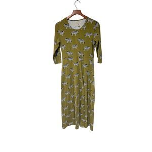 Mata Traders Zebra Print Maxi Dress Green Organic Cotton 3/4 Sleeve L